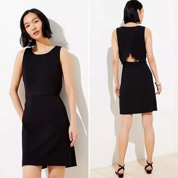 LOFT Dresses & Skirts - loft scallop trim open back black dress NWT 14
